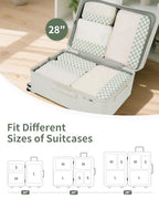 7 Set Checkered Packing Cubes for Travel Kids Women (AB-Mint Green Checkerboard / 7 Set)