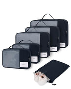 6 Set Packing Cubes for Travel Durable Suitcase Organizer Bags Set with Personalized Tag Travel Essentials with Shoe Bag Traveling Accessories for Luggage Machine Washable (Set of 6 / No Compress-Navy Blue)