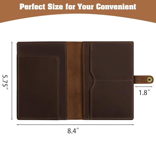 Genuine Leather Passport Holder For Travel (Airtag Red Brown)