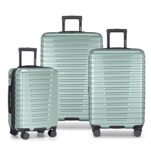 Boren Expandable Hardside Rugged Travel Luggage with 8 Spinner Wheels (3-Piece Set, USB Port in Carry-On / Metallic Lime Green)