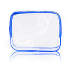 3Pcs Crystal Clear PVC Travel Toiletry Bag Kit for Women Men (1 Large, 1 Medium, 1 Small-Blue / 3 Piece Set)