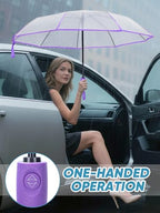 Windproof Travel Umbrellas for Rain and Sun (Clear-Purple / 2 PK)