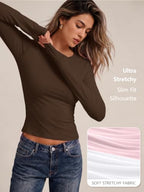 Womens Long Sleeve Shirts Basic Compression Tops Chocolate Brown M (Medium / Chocolate Brown)