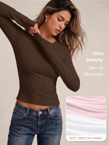 Womens Long Sleeve Shirts Basic Compression Tops Chocolate Brown XL (X-Large / Chocolate Brown)