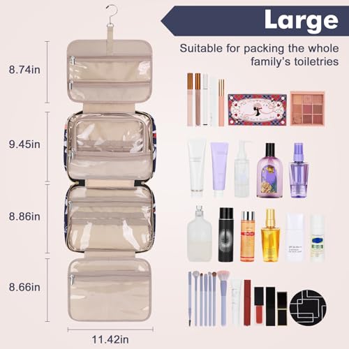 Toiletry Bag for Women (Large / Minimalist / Blue+White)