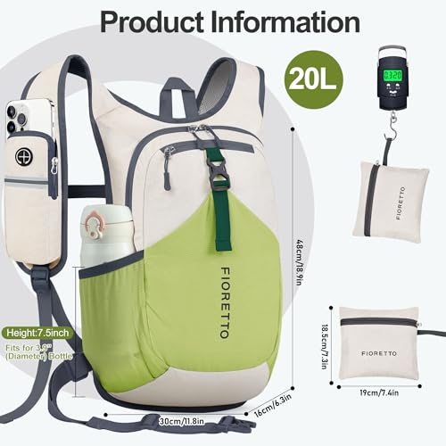 20L Hiking Backpack for Men Women Lightweight Foldable Small Daypack for Travel Camping Outdoor (Beige and Green / 20l)