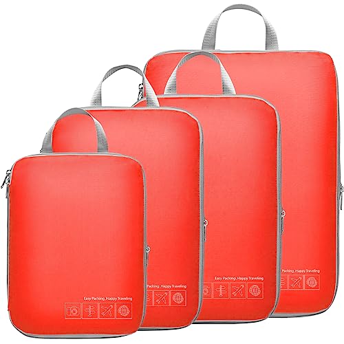 Compression Packing Cubes for Travel (01 Red / 4-Piece Set)