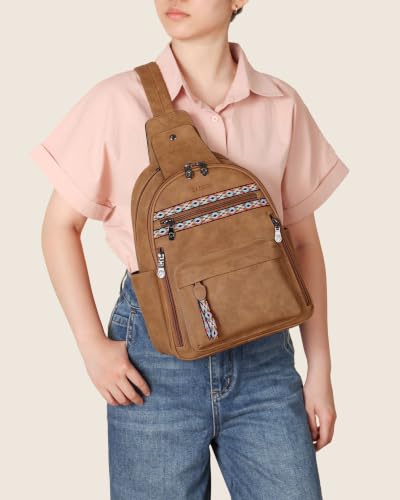 Large Sling Bag for Women (Camel Brown Nubuck Style)