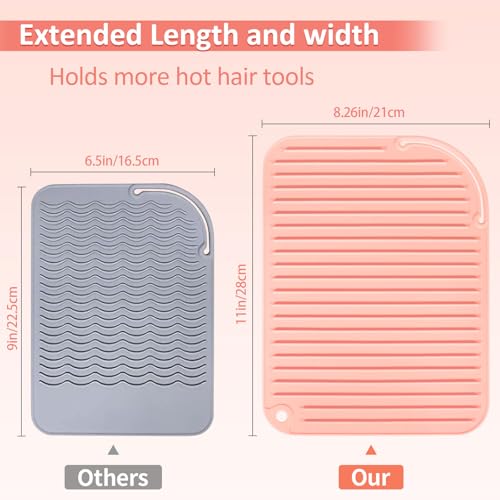 Heat Resistant Mat Large Silicone Hot Hair Tools Holder for Curling Irons Flat Iron Hair Straightener Mat Portable Vanity Pad (1 PACK / Coupled Pink)