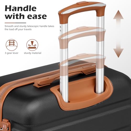 Luggage Set Lightweight Durable Hardshell (Family Set-Apricot Black)