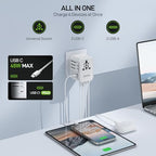 45W Universal Travel Adapter PD&QC (45W-5USB(3 USB-C) White)