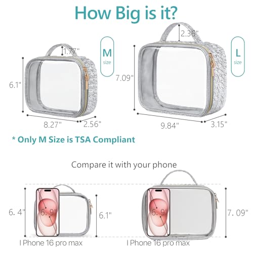 Clear Makeup Bag (2 Pack Silver / Hybrid Traveler (1 Large & 1 Medium - Soft))