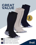 Compression Socks for Men (X-Large / Black/Tan/Navy - 3 Pairs)