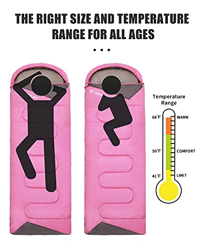 Sleeping Bags for Kids Girls Backpacking Lightweight Waterproof (3.3lb Pink)