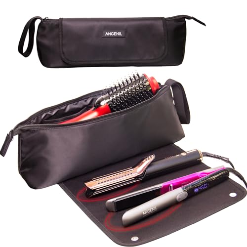 Hair Iron Tools Travel Bag with Heat Resistant Mat (Black)
