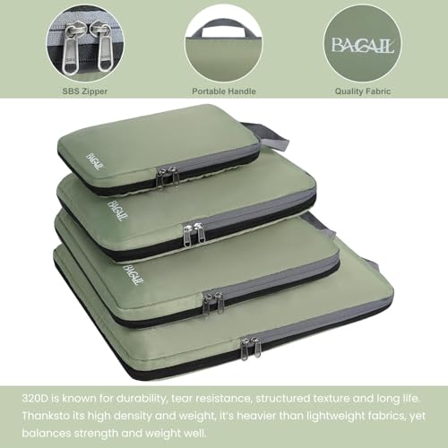 4 Set/6 Set/8 Set Compression Packing Cubes Travel Accessories Expandable Packing Organizers (Cloth Pattern, 4-Matcha Green) (4-Matcha Green / Cloth Pattern)