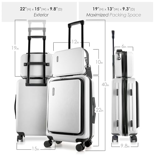20 Inch Carry On Luggage 22x14x9 Airline Approved Suitcase (Carry-on 20 Inch / White)