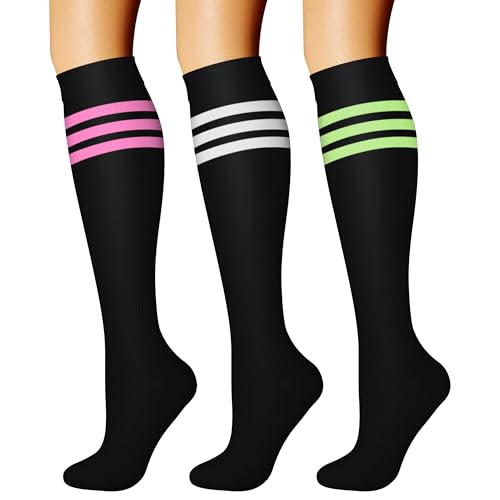 Compression Socks for Women & Men Circulation (Large-X-Large / 25 White/Pink/Green)