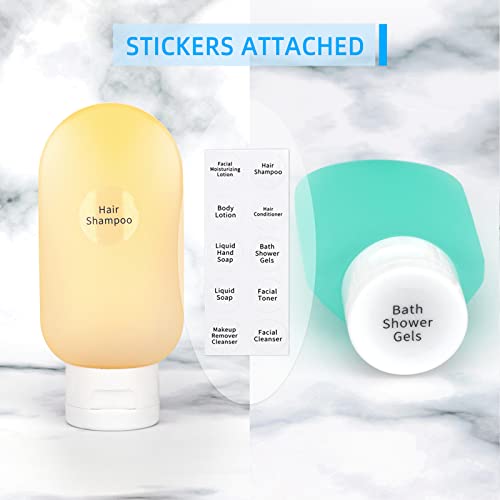 TSA Approved Travel Bottles Set for Toiletries Travel Size Containers Kit 4 Pack Portable Leak Proof Refillable Squeeze Cosmetic Airplane Essential Shampoo Hair Conditioner Body Lotion Bath Shower Gel (4 Color 60ml)