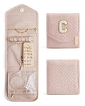 Travel Jewelry Organizer Case C Initial Jewelry Roll (Small / Pink-C)