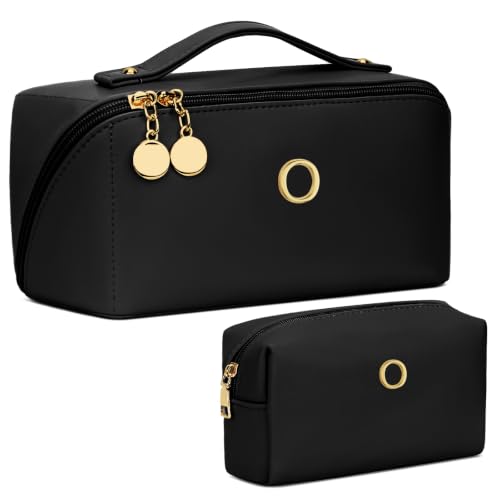 Initial Makeup Bag Personalized Gift for Women Teen Girls (Black / O)