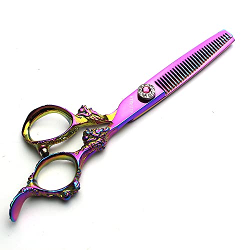 Professional 6.0 Inch Rainbow color Dragon Handle 440C Salon Hair Cutting Shear Thinning scissors (scissors set)