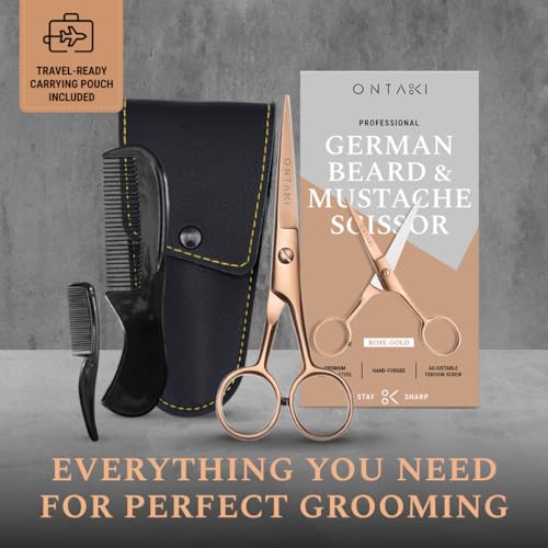 5" Beard & Mustache Scissor with Combs for Men (Rose Gold)