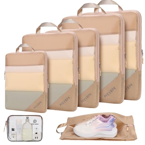 Compression Packing Cubes for Travel (Mesh/Khaki / 7 Set)