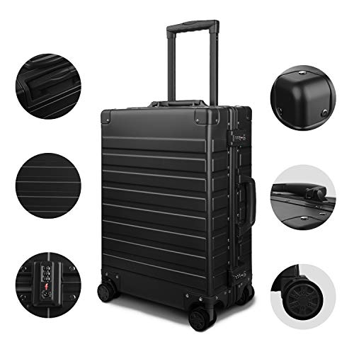 All Aluminum Carry On Luggage with TSA Locks Zipperless Alloy Metal Hard Shell Spinner Suitcase (Black / 20")