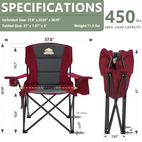 Oversized Heavy Duty Camping Chairs (Red / Twin Pack)