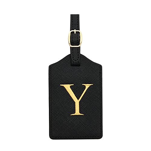 Luggage Tag PU Leather for Suitcase Baggage Handbag Travel Bag Label Suitcase Tag w. Name Card & Privacy Cover (Y)