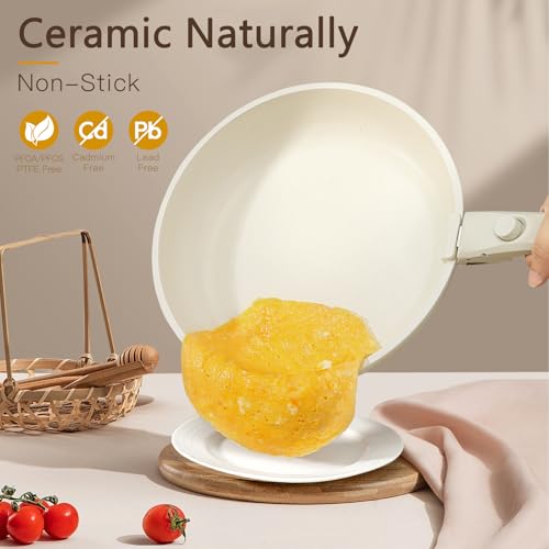 21PCS Pots and Pans Set Nonstick Cookware Set with Detachable Handle (Cream White / 21PCS-Standard)