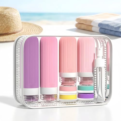 16 Pack Travel Bottles for Toiletries (Pink & Purple)