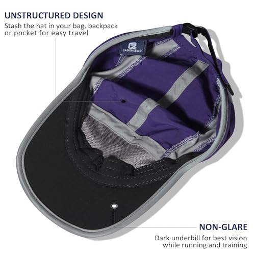 Baseball Cap Nylon Running Cap Outdoor Sports Hat for Men Women Adjustable Quick Drying Reflective Foldable UPF50+ Breath Mesh Water Repellency Race Performance Lightweight Dark Purple (6 7/8-7 1/2 / Dark Purple)