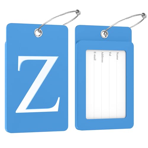 2 Pack Initial Luggage Tags for Suitcases Airplane Travel Essentials (Large Z / Blue)