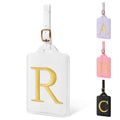 Personalized Initial Luggage Tags for Suitcase TSA Approved (White Leather,glod Letter / R)