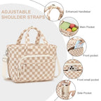 Insulated Lunch Box for Work with Cup Holder (Checkered Brown White / 17L)