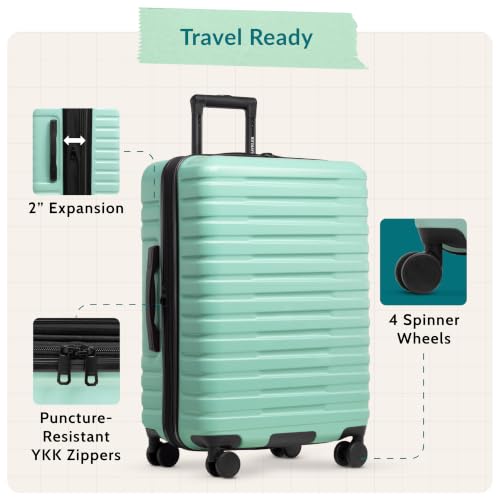 Boren Expandable Hardside Rugged Travel Luggage with 8 Spinner Wheels (Checked-Medium 26-Inch, No USB Port / Mint)
