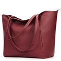 Large Tote Bag Vegan Leather Casual Zipper Work Bag Weekender Hobo for Women 27L Oversize Shoulder Travel Purse (Wine Red)