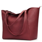 Large Tote Bag Vegan Leather Casual Zipper Work Bag Weekender Hobo for Women 27L Oversize Shoulder Travel Purse (Wine Red)