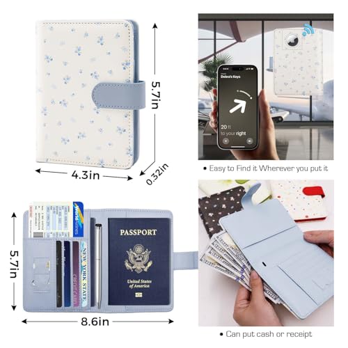 Rfid Passport Holder for Travel women (floral blue a)