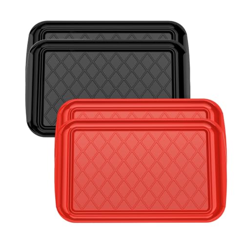 Grilling Prep & Serve Trays for Party Set of 4 (Black & Red)