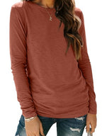 Long Sleeve Shirts for Women Casual Crewneck Tops Basic Tees (XX-Large / 01rust)