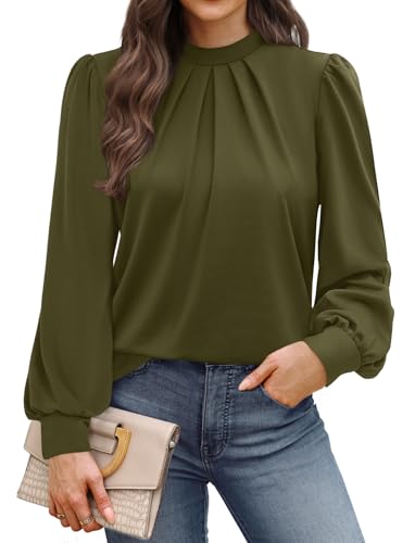 Long Sleeve Shirts for Women Blouses for Women Dressy Casual Womens Fall Outfits Fashion 2026 Puff Tunic Tops Winter Clothing School Teacher Outfits Work Fall Clothes Army Green S (07 - Army Green / Small)