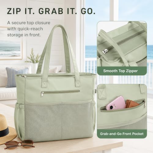 Waterproof Beach Tote Pool Bags for Women Ladies Extra Large Carry On Bag With Wet Compartment for Weekender Travel (Lime Green)
