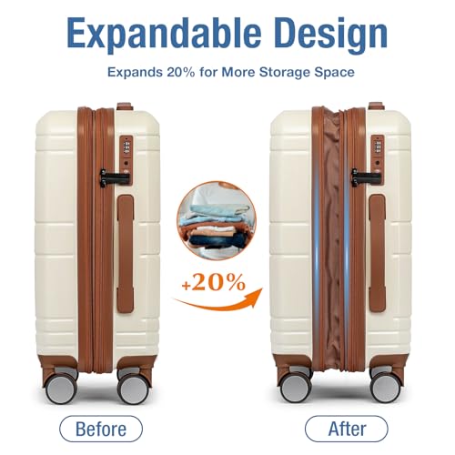 Carry On Luggage 22x14x9 Airline Approved (Beige)