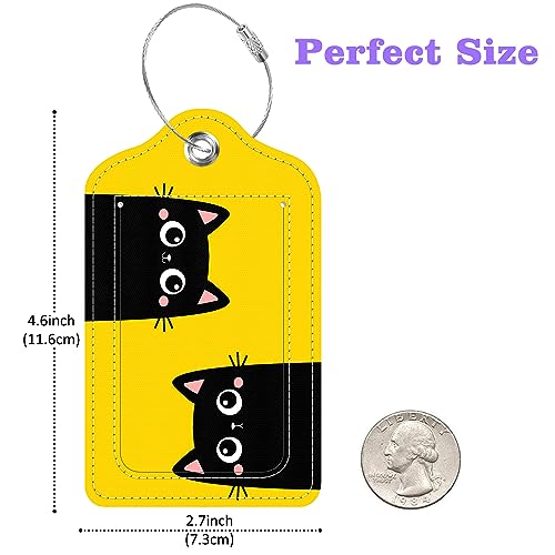 Set of 2 Luggage Tags Two Black Kitten Face Head Leather Suitcases Tag with Privacy Cover Stainless Steel Loop and Address Card for Women Men Travel (Two Black Kitten Face Head)