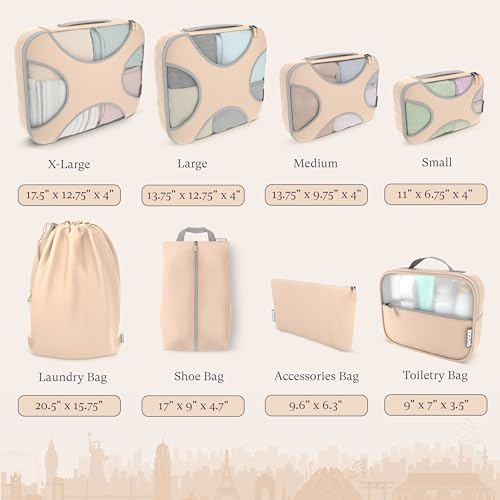 8 Set Packing Cubes for Travel (8 Set - Nude Biege / Set of 8)