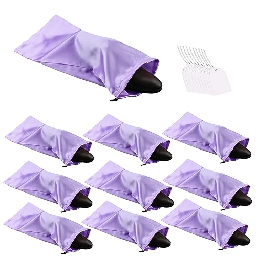 10 Pack Shoe Bags for Travel Satin Fabric Shoe Bag with Drawstring for Men Women Travel Protecting Storing Shoes (Violets)