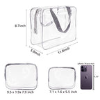 3Pcs Crystal Clear PVC Travel Toiletry Bag Kit for Women Men (1 Large, 1 Medium, 1 Small-Gray / 3 Piece Set)